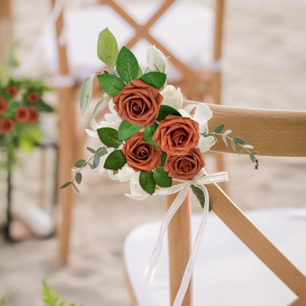Mocoosy 50Pcs Artificial Rose Flowers, Burnt Orange Fake Roses for Decorations, Real Touch Terracotta Foam Rose Bulk with Stems Rust Floral Arrangements Wedding Valentine's Day Party Home Table Decor