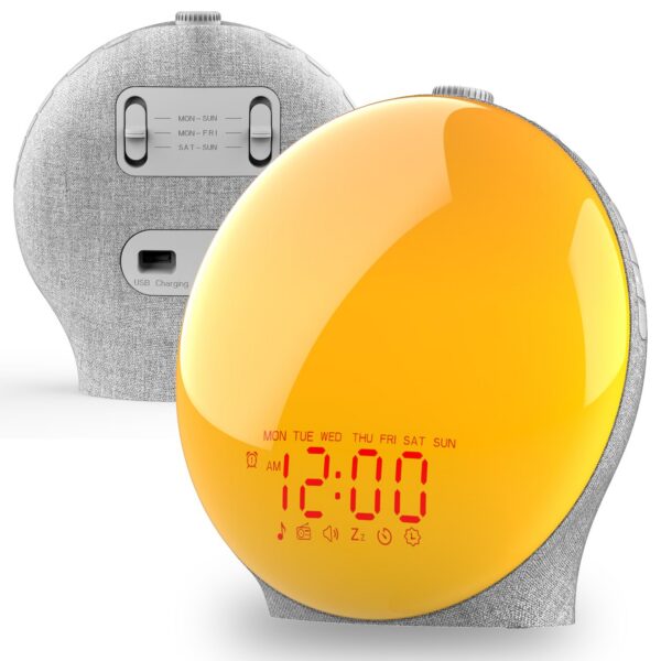 71f5ad5777d57027 Wake Up Light Alarm Clock Kids, Heavy Sleepers, Bedroom, with Sunrise Simulation, Sleep Aid, Dual Alarms, FM Radio, Snooze, Nightlight, Daylight, Colors, 7 Natural Sounds, Ideal for Gift