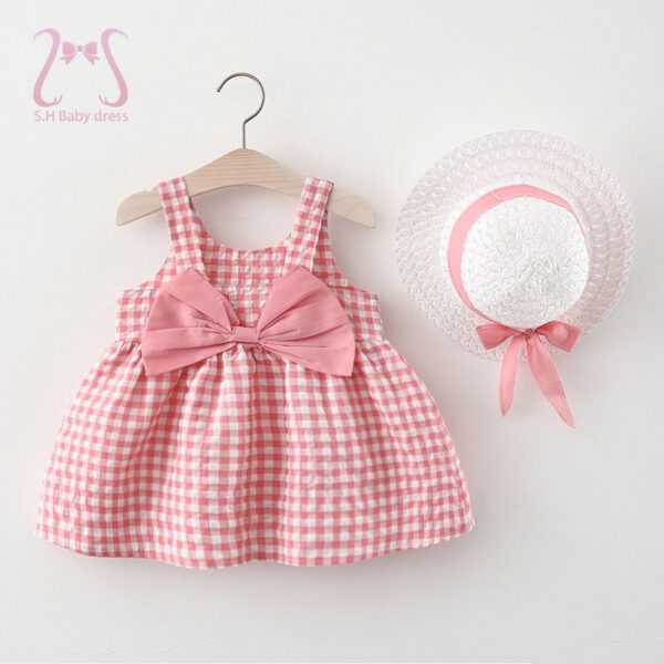 720463ac06e868df 2Pcs/Set Summer Baby Girl Dress Sweet Bowknot Plaid Children Clothes Lovely Thin Soft Clothing For Kids Toddlers Party Dresses