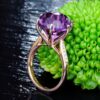 HOYON Rose Gold Brazilian Natural amethyst Six claw Temperament Colorful Gem Diamond Style Opening Ring
