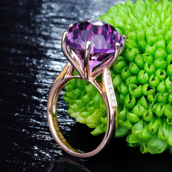 HOYON Rose Gold Brazilian Natural amethyst Six claw Temperament Colorful Gem Diamond Style Opening Ring