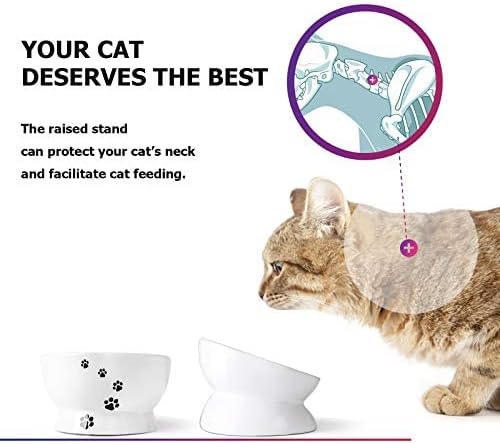 Y YHY Raised Cat Food Bowl Set, Ceramic, Tilted Elevated Bowls, 2 Bowls, 3.6 in & 3 in, White