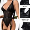 724e80646a3dbffa Kaei&Shi Sexy Ribbed Top,Plunge V, Snap Crotch, Leg Strap, Backless 3Pc Bodysuit