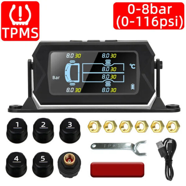 725249a1a76bfb3d Car RV Truck TPMS Tire Pressure Monitoring System Wireless Solar with 6 External Sensors Digital LCD Alarm 0-8bar 0-15bar