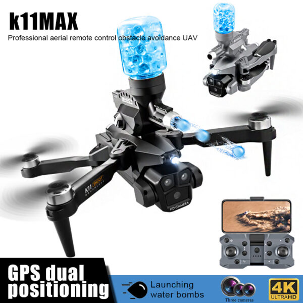 7256378193f9ac95 K11 Max Drone with Water Bombs Professional Aerial Photography Aircraft 8K Three Camera Obstacle Avoidance Foldable Quadcopter