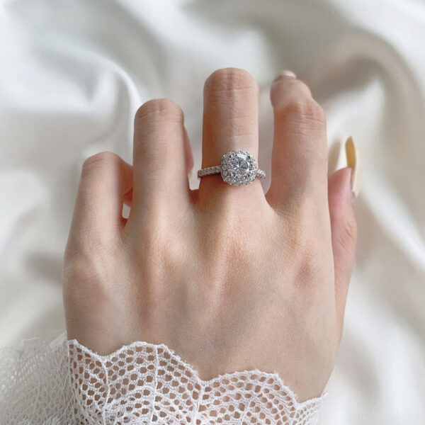 Real Moissanite Sterling Sier Ring For Women Square Round 1CT 2CT 3CT Brilliant Diamond Finger Band Wedding Jewelry Gift