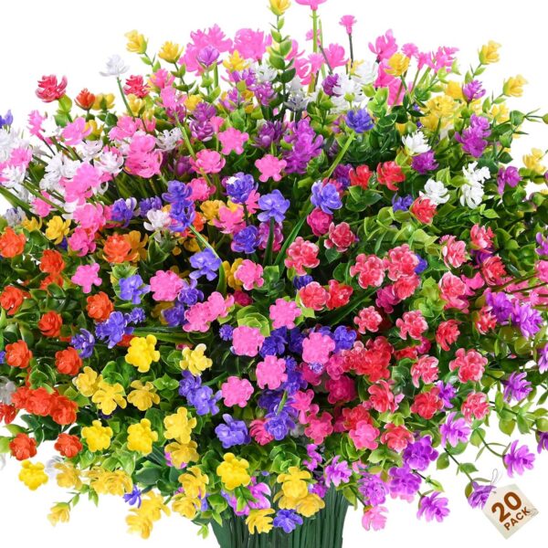 Artificial Plants Outdoor, 24PCS Lavender Artificial Flowers, UV Resistant Fake Flowers, Faux Flowers for Outdoor Planters for Home Garden Outside Porch Decor