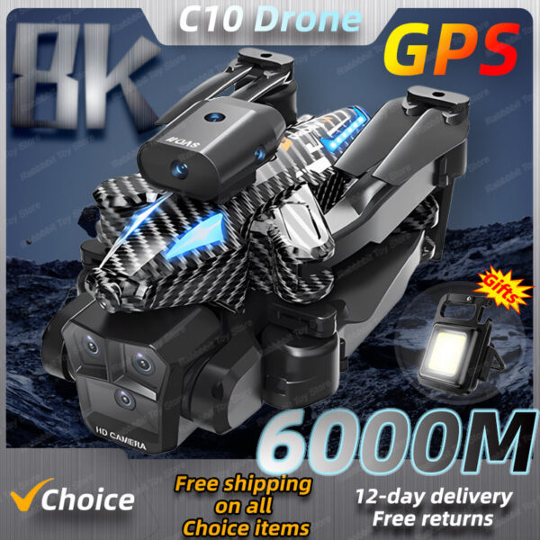 72b91df70e17067c New C10 Max 6000M GPS Rc Drone HD Optical Flow Positioning Obstacle Avoidance Gesture Photography Foldable Quadcopter Toy Gifts