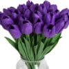 IPOPU 12PCS Pink Tulips Artificial Flowers for Decoration Fake Tulips Real Touch Fake Pink Flowers Artificial Floral Arrangements Pink Faux Tulips Decor Table Home Kitchen Wedding Decorations (Pink)