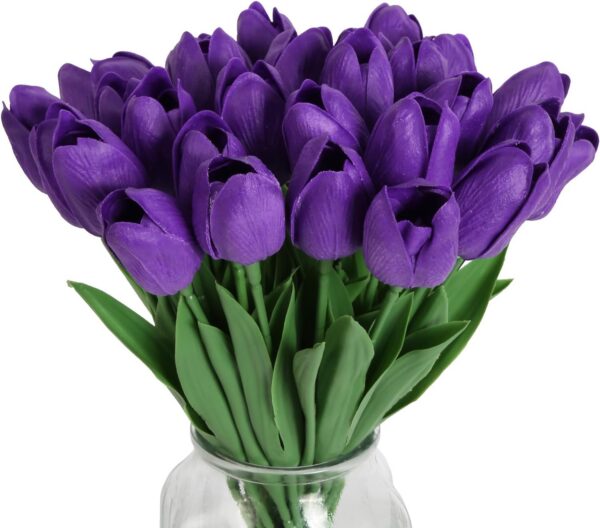 IPOPU 12PCS Pink Tulips Artificial Flowers for Decoration Fake Tulips Real Touch Fake Pink Flowers Artificial Floral Arrangements Pink Faux Tulips Decor Table Home Kitchen Wedding Decorations (Pink)