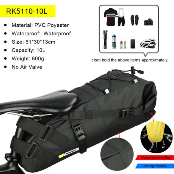 Rhinowalk Waterproof Bike Saddle Bag Large Capacity Bicycle Saddle Pannier Bag Cycling Foldable Tail Rear Bag MTB Road Bike