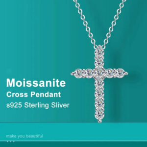 730c20be89cb102b Full Moissanite Cross Pendant Necklace Original 925 Sterling Sliver Chain Plated 18k White Gold Fine Necklace for Women Jewelry