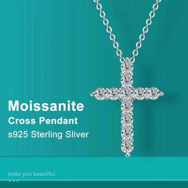 730c20be89cb102b Full Moissanite Cross Pendant Necklace Original 925 Sterling Sliver Chain Plated 18k White Gold Fine Necklace for Women Jewelry