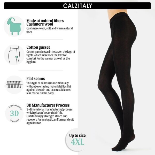 CALZITALY Cashmere Wool Tights u2013 Fleece Lined Warm Pantyhose for Women, S, M, L, XL, XXL, 3XL, 4XL, 150 DEN