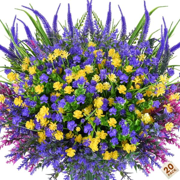 Artificial Plants Outdoor, 24PCS Lavender Artificial Flowers, UV Resistant Fake Flowers, Faux Flowers for Outdoor Planters for Home Garden Outside Porch Decor