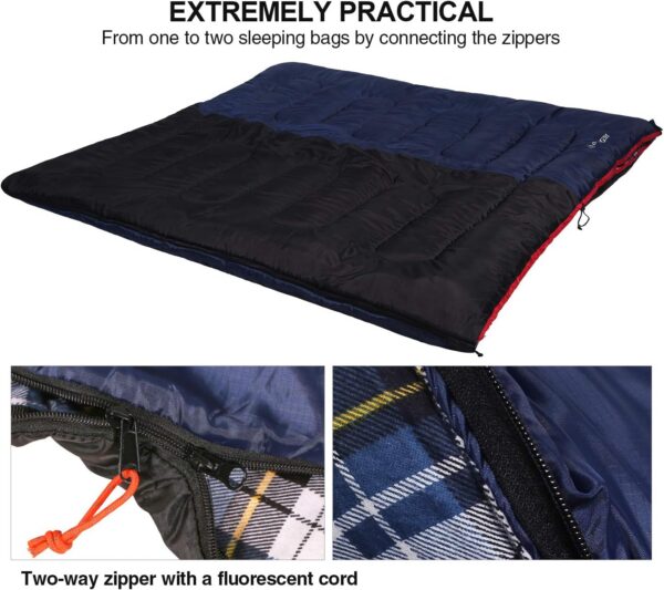REDCAMP Cotton Flannel Sleeping Bags for Camping, 3-Season Warm and Comfortable Adult Sleeping Bag, Envelope with 2/3/4lbs Filling