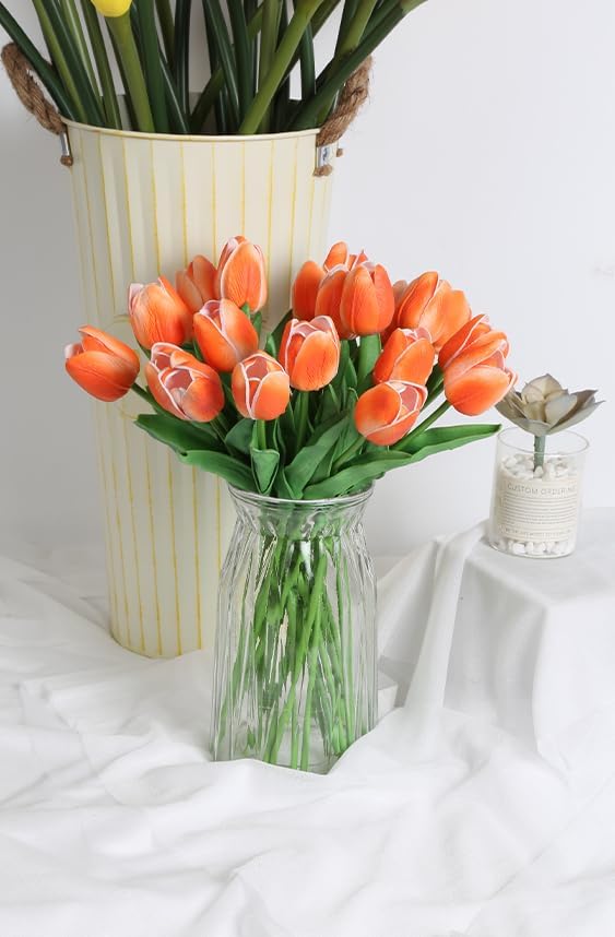 IPOPU 12PCS Pink Tulips Artificial Flowers for Decoration Fake Tulips Real Touch Fake Pink Flowers Artificial Floral Arrangements Pink Faux Tulips Decor Table Home Kitchen Wedding Decorations (Pink)