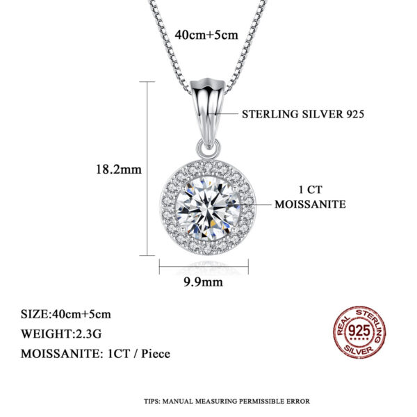 73c3226ea33ed70a CZCITY Moissanite Diamond Pendant Necklaces Round Classic Simple For Women Sterling Sier Chain Trending Iced 1CT