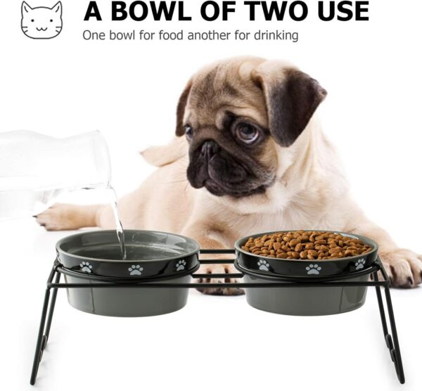 Y YHY Ceramic Raised Pet Bowls 12 oz Capacity 2.75” Height Sturdy Metal Stand, Grey