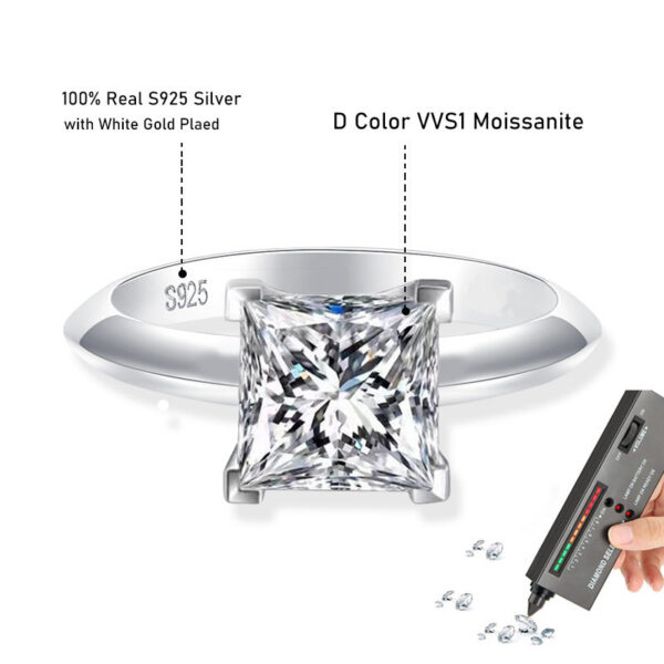 Tezzc 1ct 2ct Princess Cut Moissanite Lab Ring For Women Sterg Sier Pass Dia Test Bands Party Wedding Rings