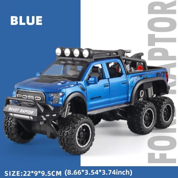 1:24 Pickup Trucks Boys F150 Raptor Diecast Metal Model Car with Sound Light for Kids Age 3 Year and up Blue