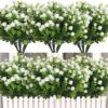 RECUTMS 12 Bundles Artificial Outdoor Plants, Artificial Greenery for Flower Arrangements Shrubs UV Resistant Faux Plastic Plants Spring Decorations for Home Front Porch Decor(White)