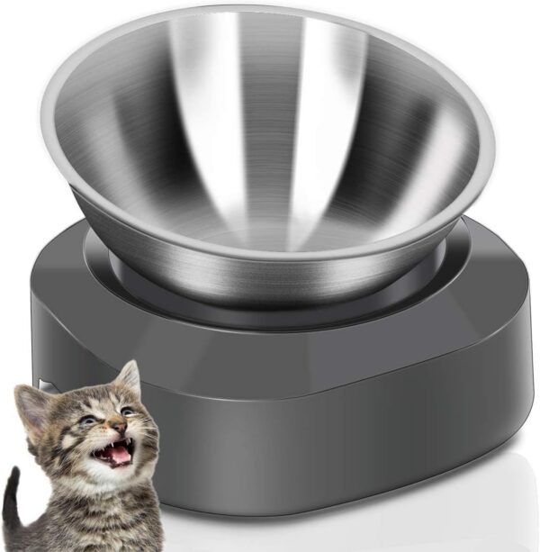 74080fc659b13f40 Stainless Steel Cat Food Bowl, 15-Angle, Ergonomic Design Reduces Vomiting
