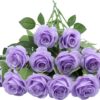 Artificial Rose Flower Dusty Rose Flower Silk Flowers 12 pcs with Long Stem Silk Roses Bouquet for Wedding Bridal Shower Party Home Decoration