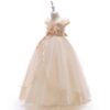 Off-shoulder Long For Girls Kids Flower Embroidered Wedding Gown Host Performance Dress
