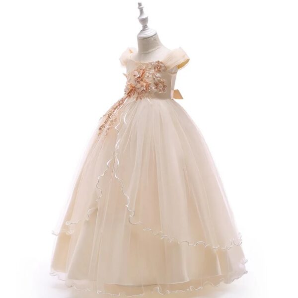 Off-shoulder Long For Girls Kids Flower Embroidered Wedding Gown Host Performance Dress