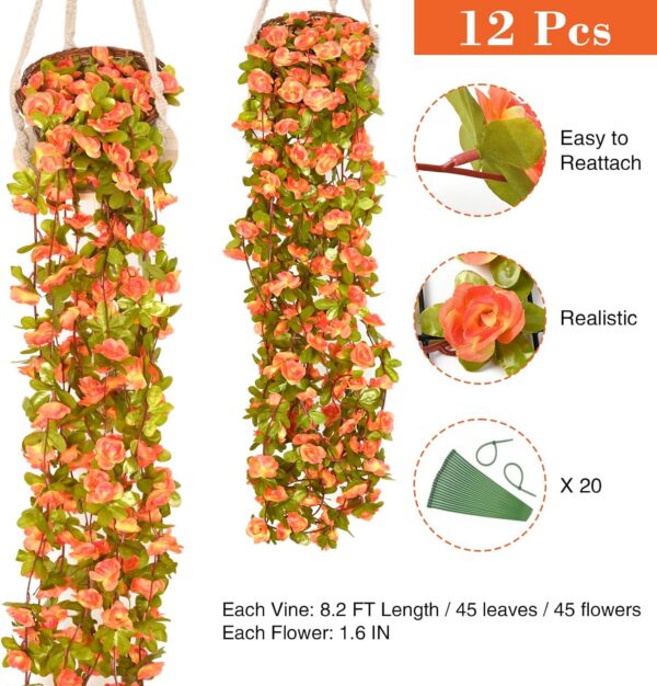 BLEUM CADE 12Pcs 98.4Ft Flower Garland Artificial Rose Vines for Bedroom, Cute Fake Hanging Flower Vines Floral Garland Decorations for Wedding Party Wall Room Decor Aesthetic