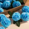 741beafe970c276c Artificial Flower Foam Purple Rose 50pcs Real Looking Fake Rose with Stems Leaves for Home Decoration Party Garden Centerpieces DIY Wedding Bouquets(Purple)