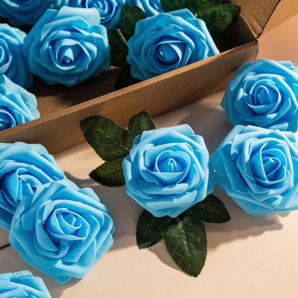 741beafe970c276c Artificial Flower Foam Purple Rose 50pcs Real Looking Fake Rose with Stems Leaves for Home Decoration Party Garden Centerpieces DIY Wedding Bouquets(Purple)