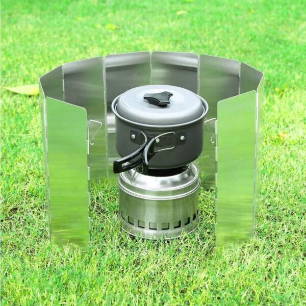 Camping windshield, Folding Outdoor Windscreen, Aluminum windshield for gas stove, light weight for hiking, backpacking, camping (10 plates)