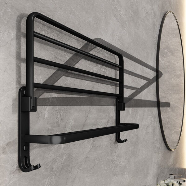 742f18fb80991464 Matte Black 50CM Folding With Hook Towel Holder Wall Mount AluminumTowel Rack