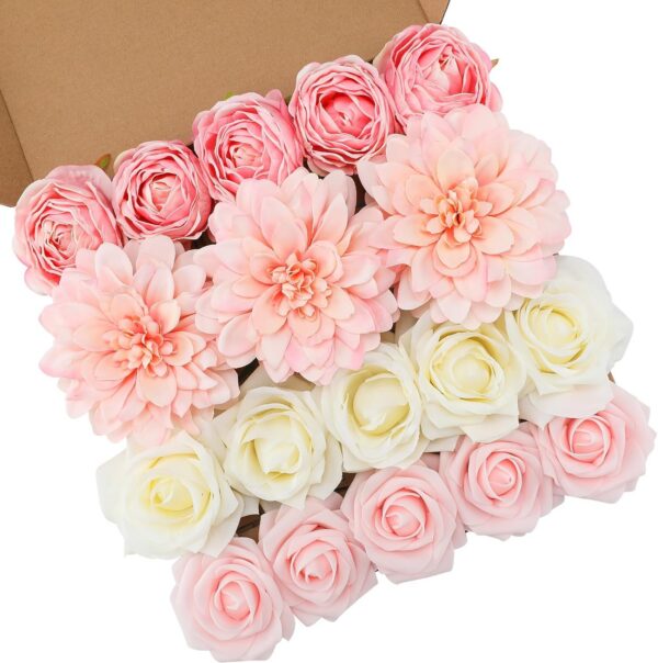 7444e56e02b0d190 Floweroyal Artificial Flowers Combo Dusty Blue Flowers Mix Silk Flowers Dahlia Roses with Stems for DIY Wedding Bridal Bouquets, Baby Shower, Floral Arrangement, Table Centerpieces, Home Decorations.