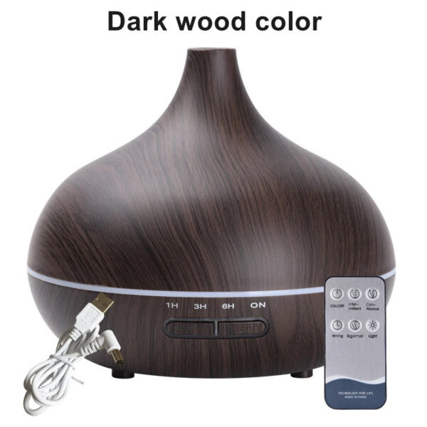 744731e5d1c1a676 550ml Wood Color USB Aroma Diffuser, Essential Oil Diffuser with 7 Color LED Lights & Remote Control, USB Powered Air Humidifier