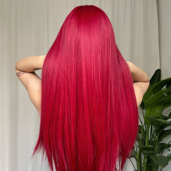744c495b8e413423 Light Wine Red Synthetic Wigs With Bangs for Women Long Straight Hair Wig Natural Cosplay Party Heat Resistant