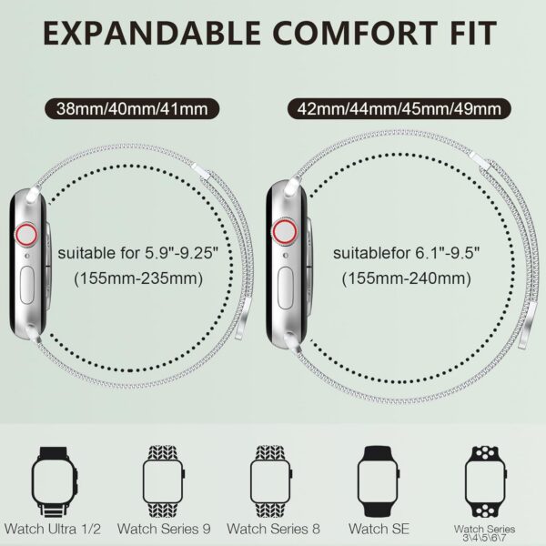 Marge Plus for Apple Watch Band Series Ultra 8 7 6 5 4 3 2 1 SE 38mm 40mm 41mm 42mm 44mm 45mm 49mm Women and Men, Stainless Steel Mesh Loop Magnetic Clasp Replacement for iWatch Bands