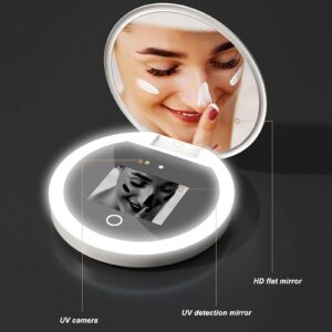 746658f30c868128 UV Mirror Sunscreen Testing Camera with Light 2X Magnification Travel Makeup 3.5in Pocket Size L