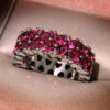 Fashion Lady Sier Pink Heart-shaped Full Diamond Zircon Engagement Bridal Jewelry Christmas Gift Cute Ring