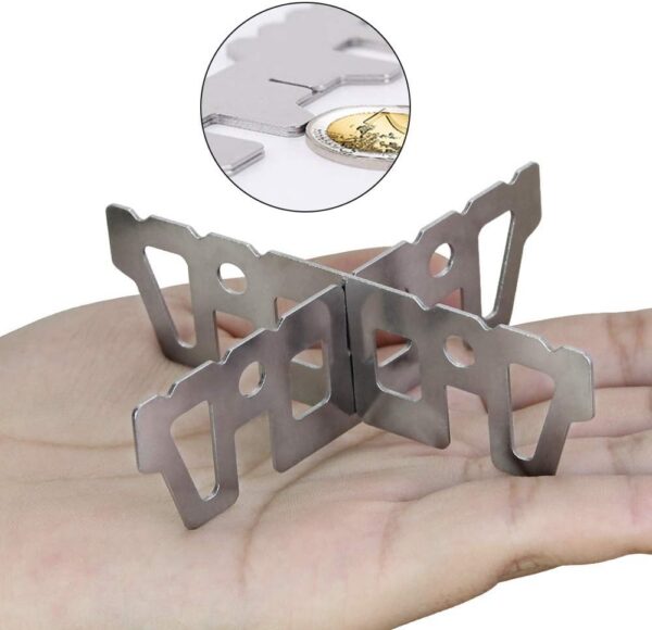 KBNIAN Kreuz Ständer Alkohol Kreuzständer Topfkreuz Tragbar Edelstahl Alcohol Stove Zubehör Ultraleichter Campingkocher Zubehör für Draussen Wandern Camping (9,6 * 2,9 * 0,1 cm)