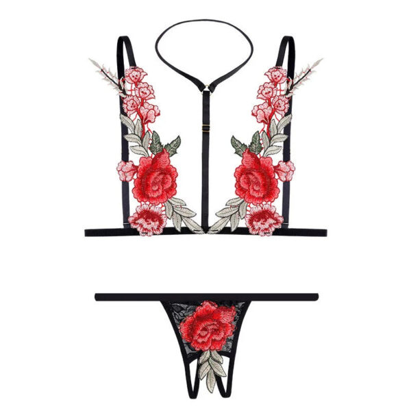 2023 Sensual Lingerie for Woman Lace Transparent Underwear Fairy Embroidery Brief Sets Delicate Bra Thongs Kit Push Up Sex Suit