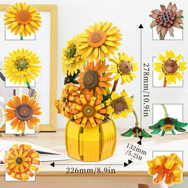 74bde33740eadf32 1009PCS Sunflower Building Blocks Flower Bouquet Vase Model Bricks Set Idea Home Decoration Kids Educational Toys Holiday Gifts