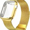 Geoumy Metal Magnetic Bands Compatible for Apple Watch Band 38mm with Case, Stainless Steel Milanese Mesh Loop Replacement Strap Compatible with iWatch Series 8/7/6/5/4/3/2/1 SE Women Men, Rose Gold