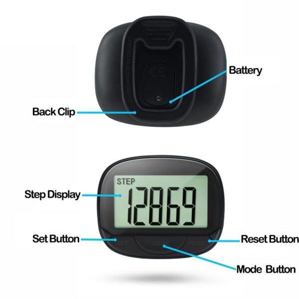 ThreeH Track Steps Multifunctional Portable Sports Pedometer Step Distance Calories Counter Fiess Tracker Time Display