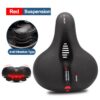 74f60e749e4cd1ab Hollow Breathable Bicycle Men Women MTB Road Saddle Shock Absorbing Comfortable Big Butt Bike Seat Safety Warning