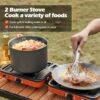 Odoland Portable 2 Burner Camping Stove, 4400W Camp Stoves Lightweight Camping Cooker with Automatic Ignition & Heat Control for Outdoor Backpacking & Picnic Cooking