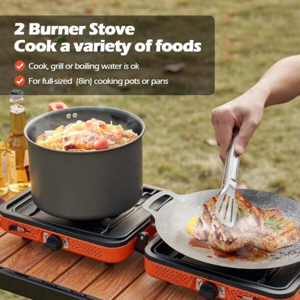 Odoland Portable 2 Burner Camping Stove, 4400W Camp Stoves Lightweight Camping Cooker with Automatic Ignition & Heat Control for Outdoor Backpacking & Picnic Cooking