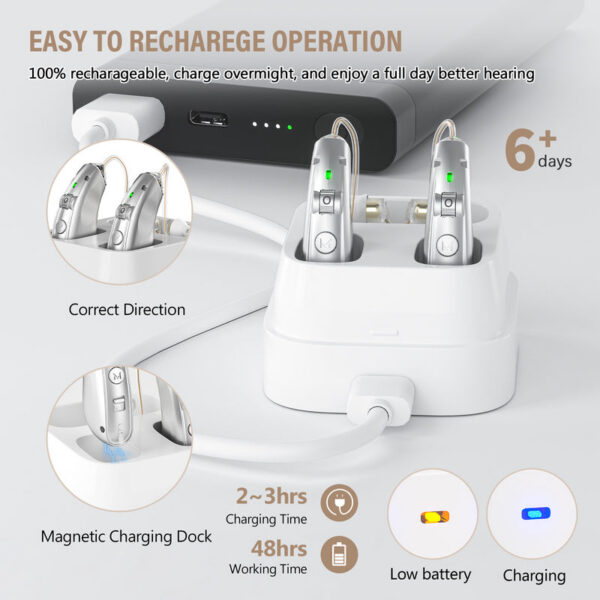 Rechargeable USB Hearing Aid Behind the Ear Sound Amplifier Elderly Noise Cancelg Deaf Care Charging case